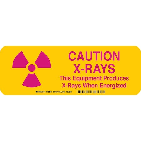 Brady Radiation Caution Sign, 3 1/2 in H, 10 in W, Aluminum, Rectangle, 46848 46848